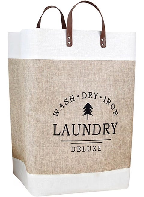 Laundry Basket with Leather Handles Foldable Storage Bag for Clothes and Linen Thick Lightweight
